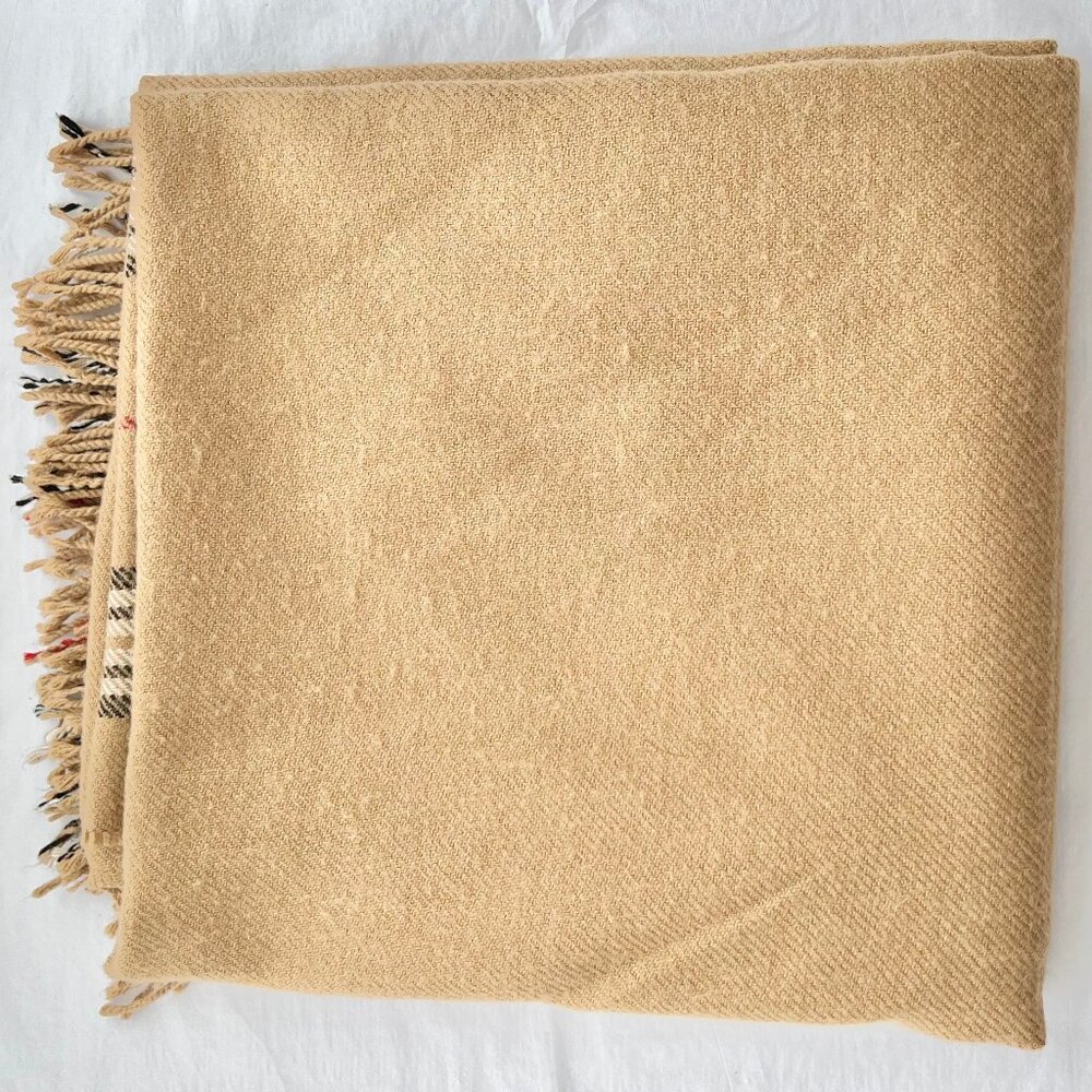 V. FRAAS German Made Camel Plaid Woven Fringe Acrylic Ruana Shawl Wrap- One Size - Picture 8 of 8